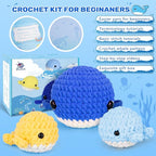Crochet Kit for Beginner, Upgraded Easy Yarn Crochet Starter Kit w Step-by-Step Video Tutorials, Beginner Crochet Kit for Adults & Kids, Men & Women, Complete Kit Included, 3Pack Whale Family