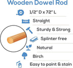 Dowel Rods Wood Sticks Wooden Dowel Rods 1/2 x 72 Inch Unfinished Hardwood Sticks for Crafts and DIYers 10 Pieces by Woodpeckers