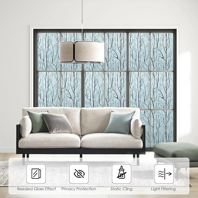 DKTIE Nature Pattern Rainbow Window Film Decorative Stained Glass Window Film Static Cling Films Easy Apply Removable Comes with Tools (U1747-Reeded Glass, 17.7" x 78.7")