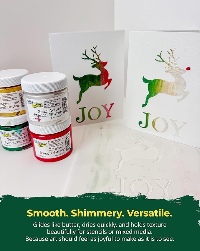The Crafter's Workshop Stencil Butter - Holiday Acrylic Paint Set - Boutique Metallic Texture Paste for Art, Canvas, Journals, & Cards - 4 x 2oz Jars