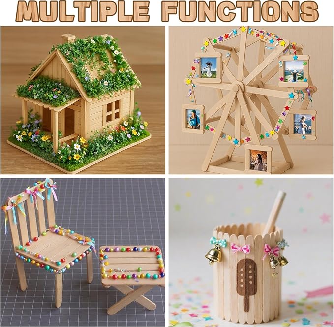 400PCS Wooden Craft Sticks Kits, 4.5 inch Natural Popsicle Wood Sticks with Hot Glue Gun and Sticks for Ice Pops Waxing Hair Removal and Wax Supplies Classroom DIY Paint Craft Project Tongue Depressor