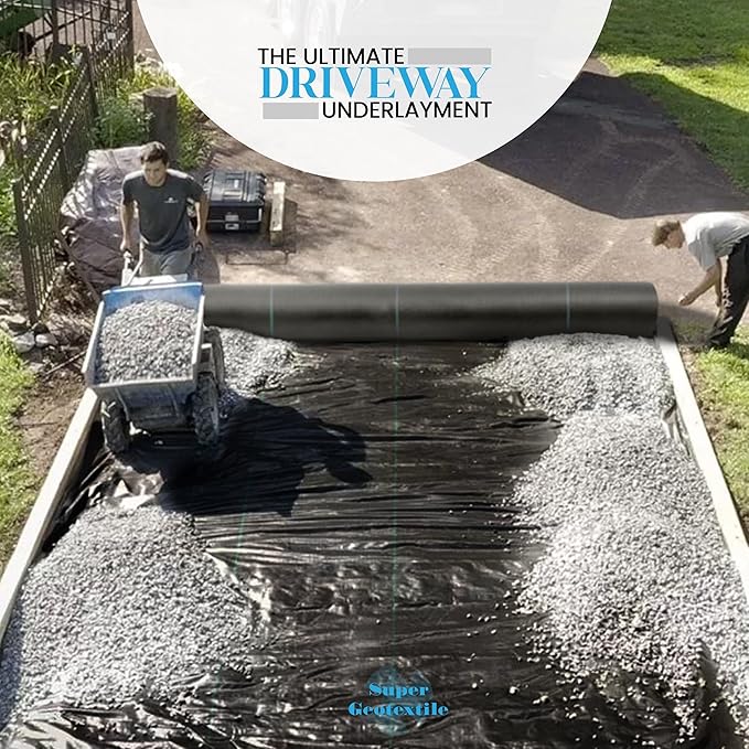 Woven Geotextile Fabric for Driveway and Road Stabilization, Construction Underlayment, Erosion Control, Commercial Grade 50 Year for Gravel Roads and Pavers (17.5x30) Ships Folded