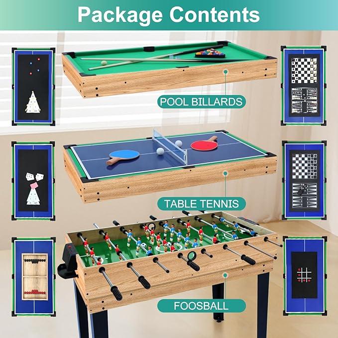 12-in-1 Game Table - 48" Combo Game Table, Ping Pong Table, Foosball Table, Air Hockey Table, Pool Table - Sports Arcade Games with Accessories - Ideal for Game Rooms and Family Game Nights!