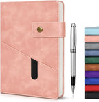 Pink A5 Lined Leather Journal Notebook for Men Women,5.9" X 8.4" Personalized Hardcover Journal with Pen,200 Pages 100 Gsm Thick Ruled Paper Daily Diary for Travel,Business,Work,Writing