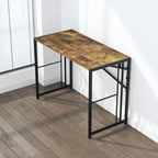 40 inch Folding Computer Desk, Writing Gaming Computer Camping Desk, No Assembly Required Home Office Table, Rustic Brown