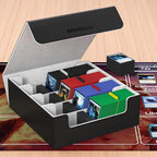 Mlikero Card Deck Case, 2400+ Trading Card Storage Box with 10 Colorful Dividers and 4 Foam Stoppers, Leather Magnetic Closure Commander Deck Box Fit for MTG, TCG (4 Rows, Black&Grey)