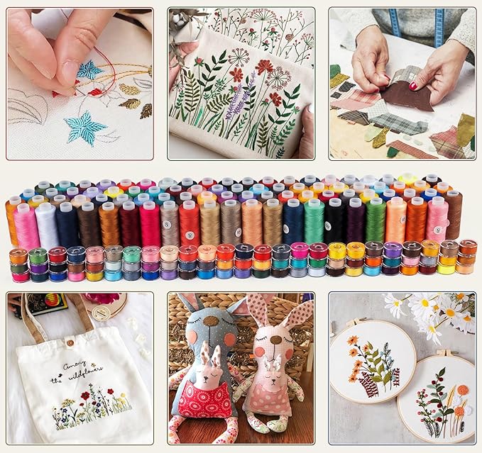 50 Pcs 25Color Sewing Machine Thread & Prewound Bobbins Size A, 500 Yard Thread for Sewing Machine, Sewing Threads for Sewing Machine Hand DIY Beginners, Stitching, Home