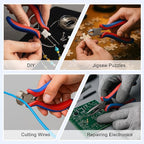 Needle Nose Pliers Set - 8 Pcs High Hardness Carbon Steel Mini Pliers with Ergonomic Handle, Automatic Shrapnel Design, and Multiple Types of Jaws for Repairing Electronics and Cutting Wires