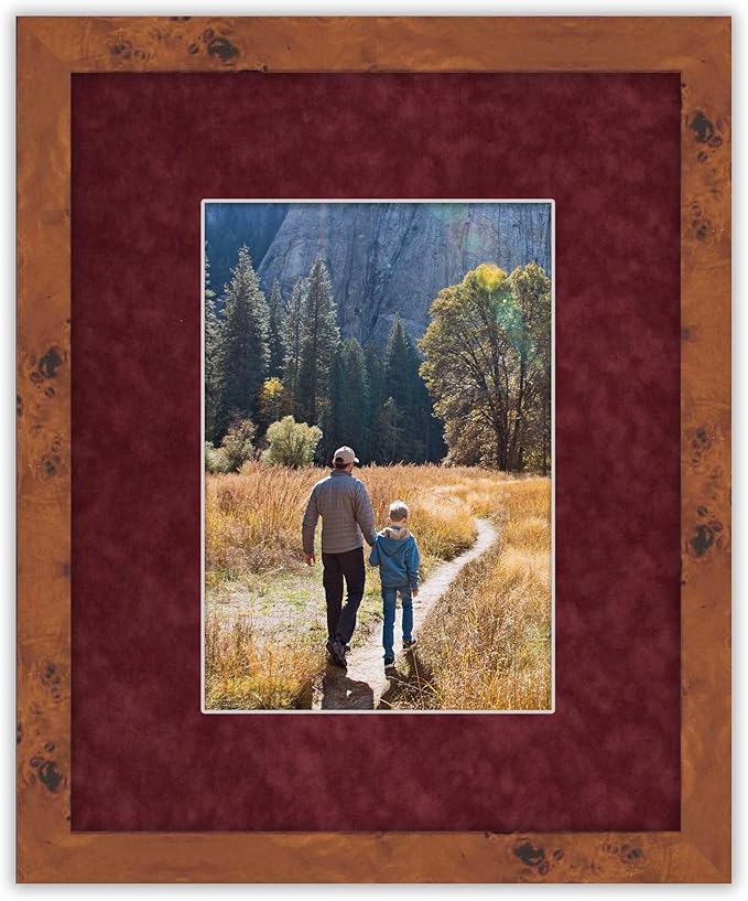 Pack of 25 Acid Free 8x10 Mats Bevel Cut for 5x8 Photos - Dark Red Suede Precut Matboards For Pictures, Photos, Framing - 4-ply Thickness