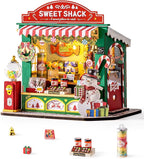ROBOTIME DIY Miniature House Kit for Adult and Teens, Tiny House Building Kit for Family and Friends, Mini Wooden Dollhouse Kit for Halloween/Christmas/Birthday Gifts (Christmas Candy Stand)