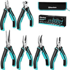 DURATECH Mini Pliers Set, 6PCS Jewelry Pliers Set, CRV Construction, Includes Needle Nose, Diagonal, Long Nose, Bent Nose, End Cutting and Linesman Pliers, for Making Crafts, Repairing Electronic