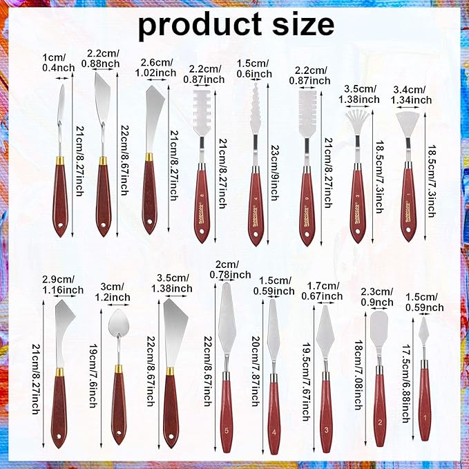 Honoson 16 Pieces Painting Knife Set Stainless Steel Palette Knife Set Draw Mixing Scraper Pallet Spatula with Wooden Handle for Oil Painting Accessories Acrylic Color Mixing Supplies (Red)