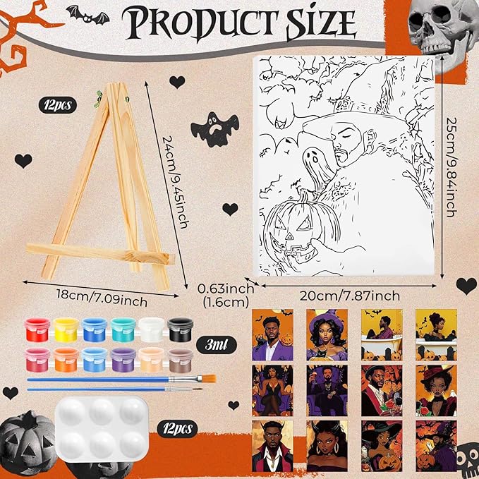 Zhanmai 12 Pack Pre Drawn Canvas for Painting Sip and Paint Kit 8" x 10" Paint Party Set Canvas Painting Pre Printed Canvases for Party Favor DIY Virtual Adult's Date Night(Witch Couple)