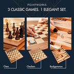 17 Inch Chess Checkers Backgammon Set for adults, Wooden chess set combo, portable folding two sided board multi game design, maple walnut inlay with large weighted pieces, acrylic checkers
