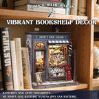 Cutefun Book Nook Kit - DIY Miniature Dollhouse Kit for Adults and Teens, Barbershop Mini House Building Kit with LED Bookshelf Insert Decor Creative Gifts (John's Hair Salon)