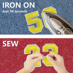 Number Iron On Patches, Numbers 0-9 Embroidery Applique Patch, DIY Decorative Heat Press Patches for Clothing Jeans Jackets Backpacks Hats (Yellow 50 Pcs)