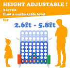 SDADI Height-Adjustable Giant 4-in-a-Row Game, 2-in-1 Jumbo 4-to-Score & Ring Toss Set, Indoor/Outdoor Yard Party Toy for Kids, Adults & Family, White