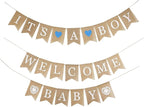 MEEDEE Welcome Baby Banner - It's A Boy Burlap Shower Decorations, Rustic Hanging Bunting for Safari Theme, 3 Pieces