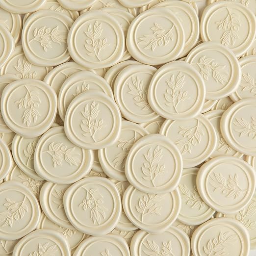 PONATIA Wax Seal Stickers - 50 Pcs Eucalyptus Self- Adhesive Wedding Invitation Seal Stickers, Perfect for Invitation Cards, Envelopes, Christmas, Gift Wrapping, Party (Champagne)