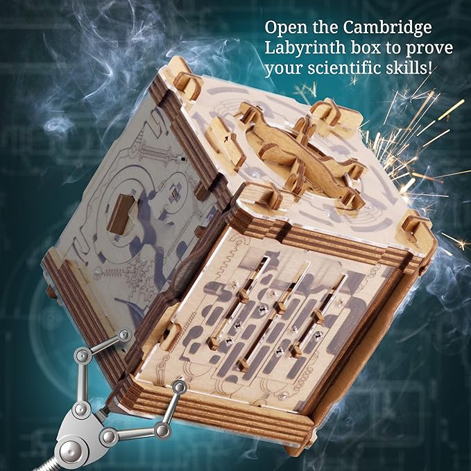iDventure Cluebox Cambridge Labyrinth – Wooden 3D Puzzle Box – Escape Room Brain Teaser Gift – Money Puzzle Box for Adults & Men