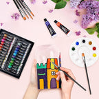 Colorful Stain Glass Paint Set with 6 Brushes, 1 Palette, 24 Color Waterproof Acrylic Enamel Painting Kit for Kids to Arts on Transparent Wine Glasses, Light Bulbs, Windows and Ceramics