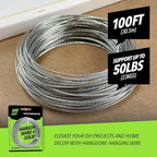 Picture Hanging Wire #5 50lbs 100-Feet, Flexible Steel Wire 16 Gauge for Hang Up Frame/Painting and Mirror