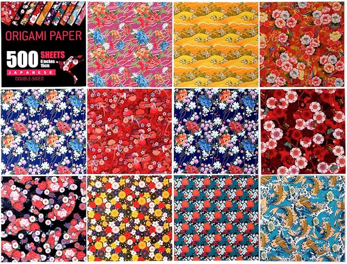 Japanese Washi Origami Paper 500 Sheets, 10 Vivid Colors, Colors Make Colorful and Easy Origami,6 Inch Square Sheet, for Kids & Adults, Papers, Arts and Crafts Projects (E-Book Included)