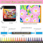 96 Colors Dual Tip Acrylic Paint Markers, 48 Pack Waterproof, Non-Toxic, Odorless Acrylic Markers Pens，Paint Pens & Paint Markers for Rock, Wood, Glass, Stone, Canvas, Fabric and Paper Painting