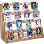 Emfogo Card Display Stand, 4-Tier Trading Card Display, Wooden Graded Baseball Sports Card Display, Trading Card Display Case for Card Collection & Show (Brown)