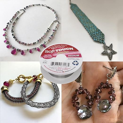 Soft Flex 49 Strand Stringing Wire - Flexible Braided - Medium 0.19 Diameter - Jewelry Making Bead Wire - Satin Silver