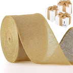 Chuangdi 40 Yard 1 Inches Burlap Ribbon Wide Jute Ribbon Natural Burlap Fabric Roll Wired Edge for Wreaths, Christmas Tree Decoration, Big Bow Crafts, Gift Wrapping, Wedding