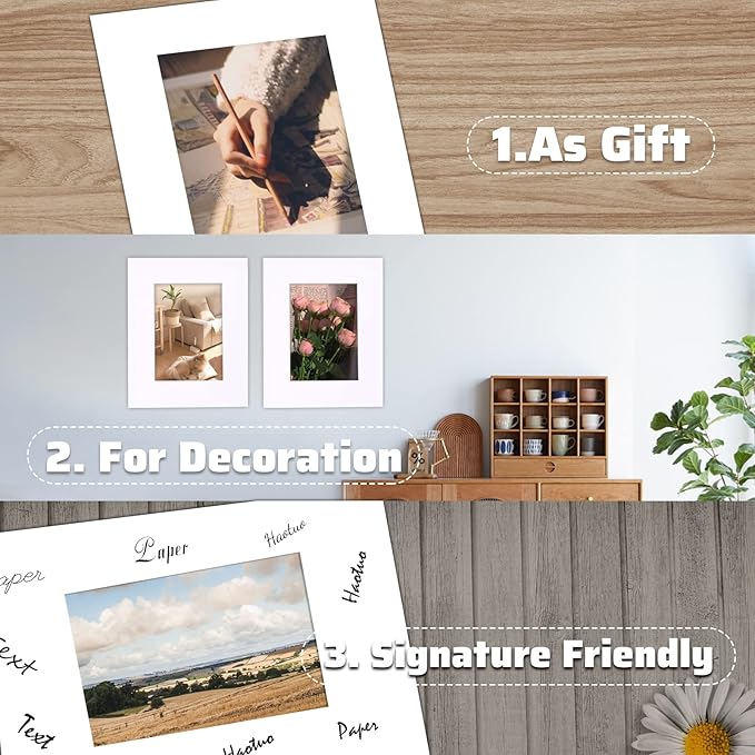 HOTUO 10 Pack Acid Free White Picture Frame Mats, Pre-Cut 8x10 Picture Mats with Ivory Core Bevel Cut for 5x7 Photo, Signature Friendly 4 Ply Thickness Photo Mat for Frames/Artwork/Prints/Pictures