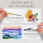 CHROMATEK Watercolor Paint Set – 50 Vivid Colors Including Transparent, Opaque & Pastel – Art Kit with Brush, Water Pen, Palette, Color Chart, Swatch Sheets, Pad & Metal Travel Case