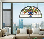 24 inch Flower Stained Glass Window Hanging Half Moon Shade,100% Real Stained Glass Panelfor Home Decor(YLK005)