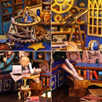 ISSEVE Book Nook Kit, 3D Wooden Puzzle DIY Miniature House Kit for Booknook Shelf Insert Decoration, Magic Book House Stand Bookshelf Dollhouse for Adults with Sensor Light (Explore The Universe)