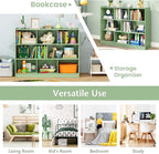 Toy Storage Organizer, 2-Tier Kids Bookshelf, 5 Cube Kids' Bookcases, Cabinets & Shelves, Wooden Toy Organizers, Small Book Shelf for Bedroom, Playroom, Classroom, Nursery (Green, 3-Tier)