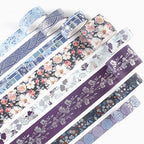 YUBX Elegance Blue Washi Tape Set 8 Rolls Wide Silver Embellishment Decorative Masking Tapes for Arts, DIY Crafts, Journals, Planners, Scrapbook, Wrapping