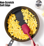 Heat Resistant Silicone Spoon Spatula, Doosu 600°F High Temp Flexible Cooking Spoons Kitchen Rubber Spoonula Scratch-Proof for Mixing Stirring Scraping Serving Non-Stick Cookware (11.4in, Red)