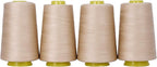 Mandala Crafts 4 Pack of Serger Threads Cones Spools - 40S/2 24000 Yards Polyester Tan Threads for Sergers Machine and Overlock Quilting Sewing Machine