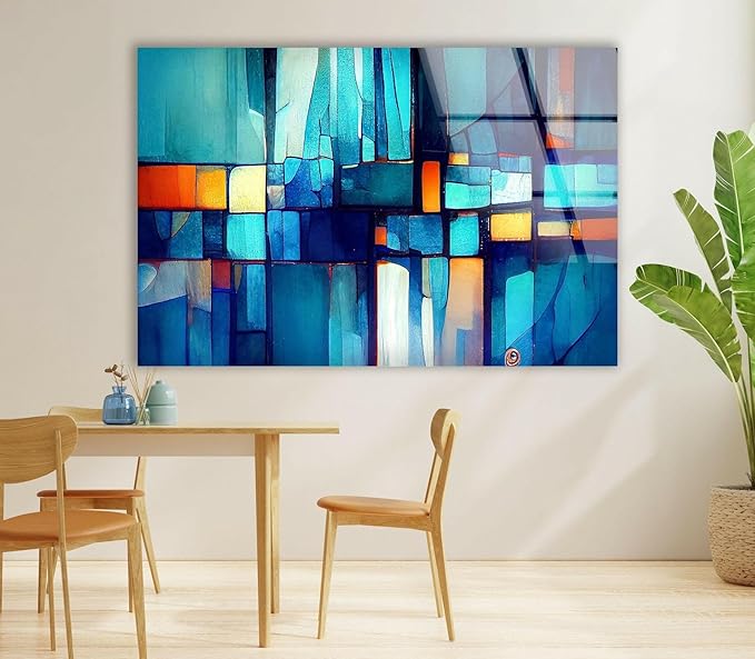 My Photostation.com 35.5Wx30H'' Blue Vibrant Stained Glass Wall ArtTempered Glass Printing Wall Decor Large Wall Art Wall Hangings