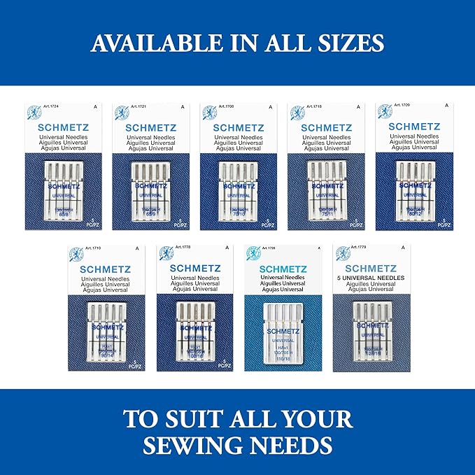 SCHMETZ Universal Sewing Machine Needles - Size 70/10, 5-Needle Cards, Pack of 5
