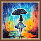 Hopeart Stamped Cross Stitch Kits for Beginner Embroidery Kits for Beginners Adults DIY 11CT Cross Stitch Patterns Needlepoint Kits Crossstitching Kits-Rainy Night Girl 18x18 inch