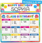 Momo & Nashi Happy Birthday Poster For Classroom 2pc - Back to School Supplies Classroom Birthday Chart Poster Bulletin Board Decorations for Teacher Elementary & Kindergarten