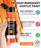 64 PCS Iridescent Acrylic Paint Set with 12 Brushes, 2 Knives & Palette, 48 Colors (2oz/60ml) Art Craft Paint for Adults Kids Artists Beginners, Halloween Pumpkin Canvas Ceramic Rock Painting Kit
