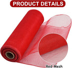 TONIFUL 2 Rolls 10 Inch Red Decorative Mesh Ribbbon Rolls, Fabric Mesh for Mesh Wreath Supplies, Front Door Wreath Crafts Tree Decor Christmas NewYears Halloween Decoration (10 yds/roll)