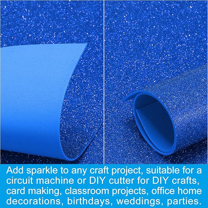 PATIKIL 2mm(1/10") Thick Non Adhesive Glitter Foam Sheet 16x24inch(40x60cm) Dark Blue, EVA Shiny Foam Board for Craft, 6 Pcs