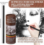 Gueevin 50 Pcs Willow Charcoal Sticks, Willow Charcoal, Artists, Beginners, Students, Perfect for Sketching, Drawing, Shading, and Fine Art Christmas Gifts for Art (5-7mm)
