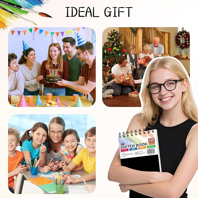 WINNER 5.5" x 8.5" Sketch Book, 4-Pack 400 Sheets Spiral Bound Art Sketchbook, 68lb/100gsm White Acid Free Drawing Pad, Painting Drawing Writing Sketch Pad for Kids, Adults, Teens, Girls & Boys