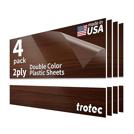 Trotec TroLase | 12"x24"x1/16", 4 Pcs | Cherry/White | 2 Ply | Modified Acrylic | Laser Engraving Double Color Plastic Sheet | Engraving Blanks for Laser, Saw, Guillotine | Made in USA