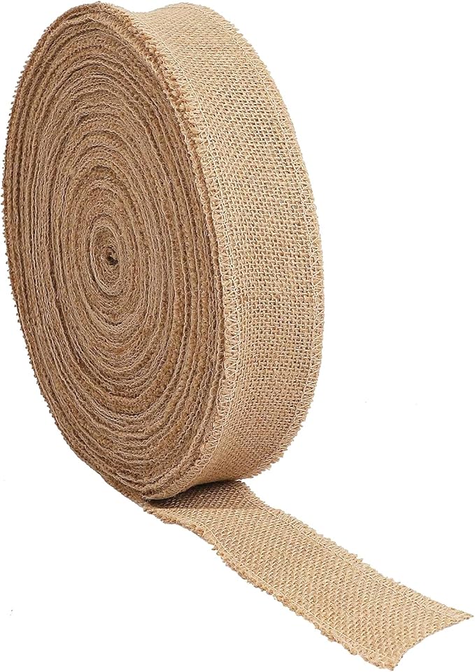 KINJOEK 2 Inch Wide 54 Yards Burlap Ribbon, Natural Jute Fabric Ribbon Crafts Ribbon for Christmas Wedding Gifts Burlap Fabric DIY for Decoration